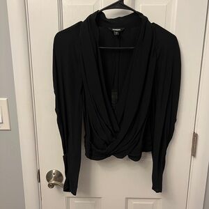 Black V Neck Draped Blouse | Size S